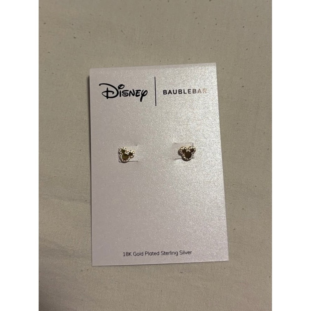 NWT BaubleBar Disney Mickey Mouse 18K Gold Plated Sterling Silver Earrings